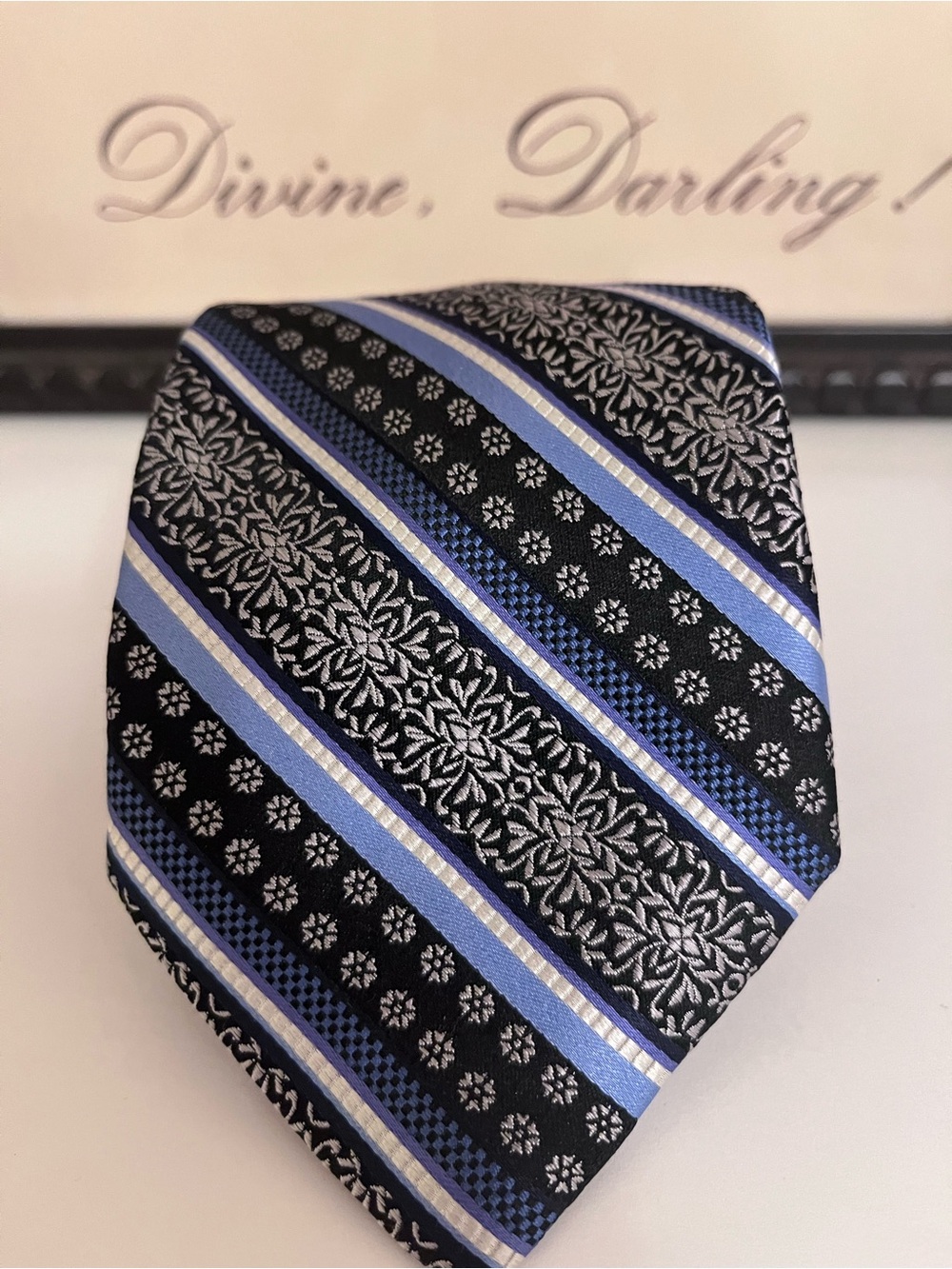 Bruno Piattelli Roma Silk Tie Blue Black Floral Stripe